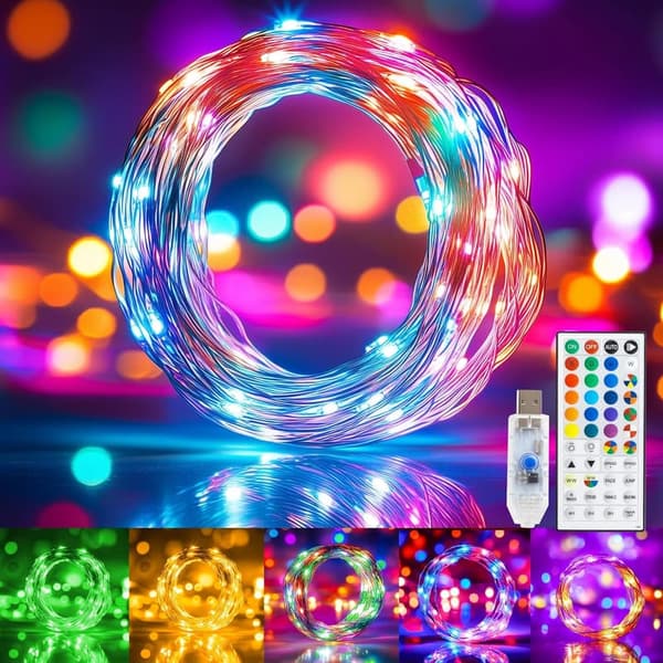 100 LED Color Changing Fairy Lights with Remote - 32.8 FT Copper Wire