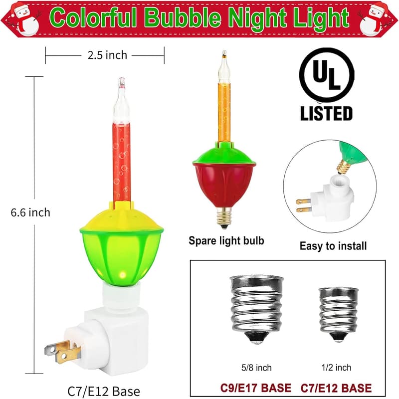 Vintage Multi-Color Bubble Light Night Lights - 2 Bulbs