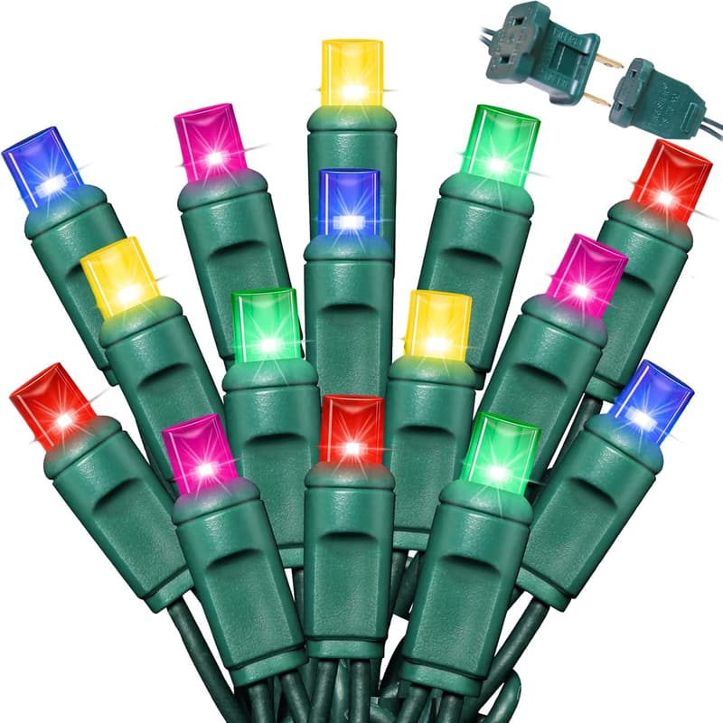 50 LED Multicolor String Lights - Commercial Grade, Green Wire