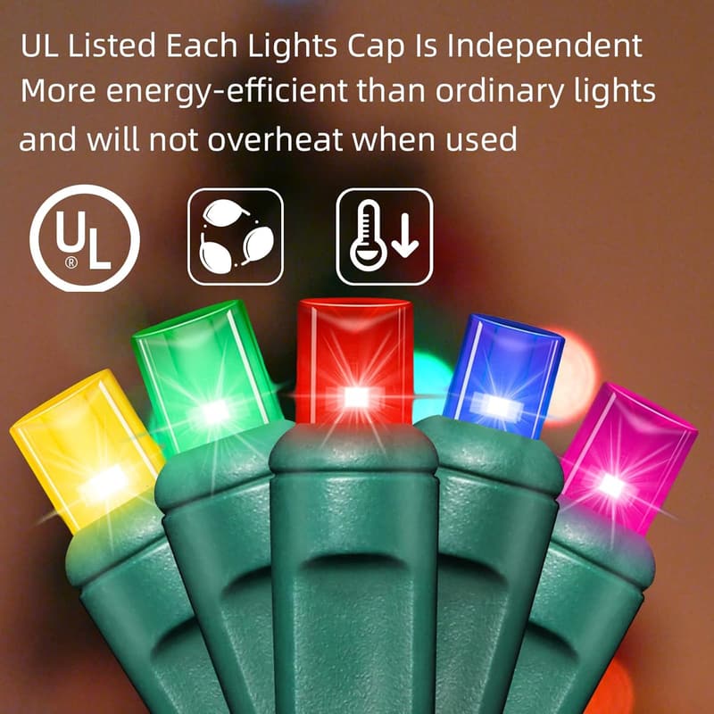 50 LED Multicolor String Lights - Commercial Grade, Green Wire