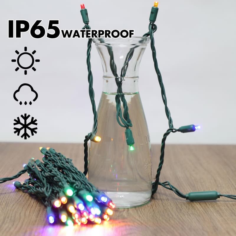50 LED Multicolor String Lights - Commercial Grade, Green Wire