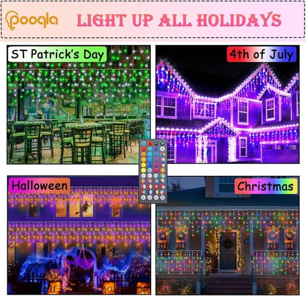 4th of July Color-Changing LED Icicle Lights with Remote