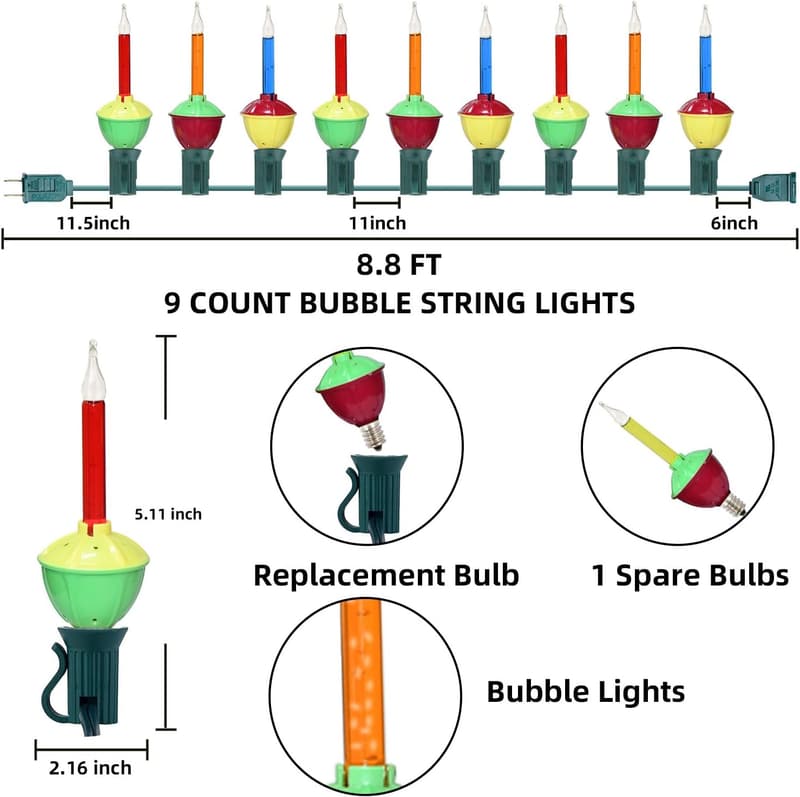 Christmas C7 Bubble Lights - 8.8 ft Multicolor, Indoor/Outdoor