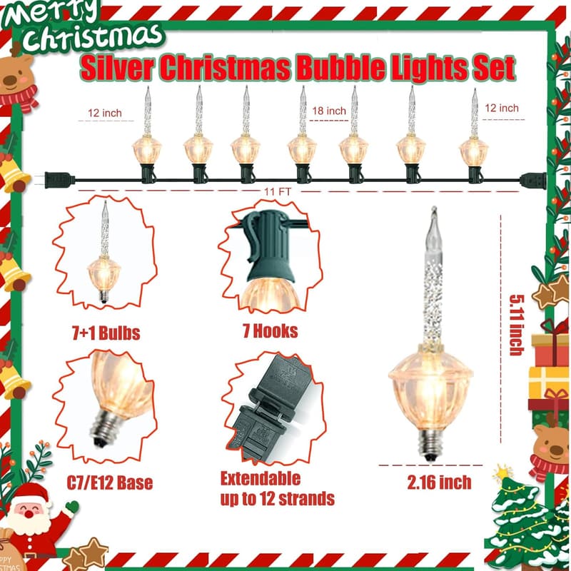 Vintage Bubble Light String Set for Holiday Decor - 11Ft, 8 Bulbs