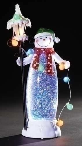 LED Snowman Decoration with Lamp and Swirling Ornaments, 11.5-Inch