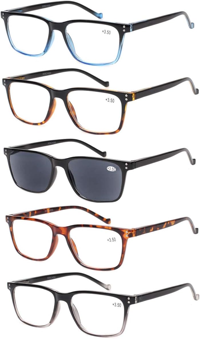 Comfortable Spring-Hinged Reading Glasses for Men & Women (5 Pack)