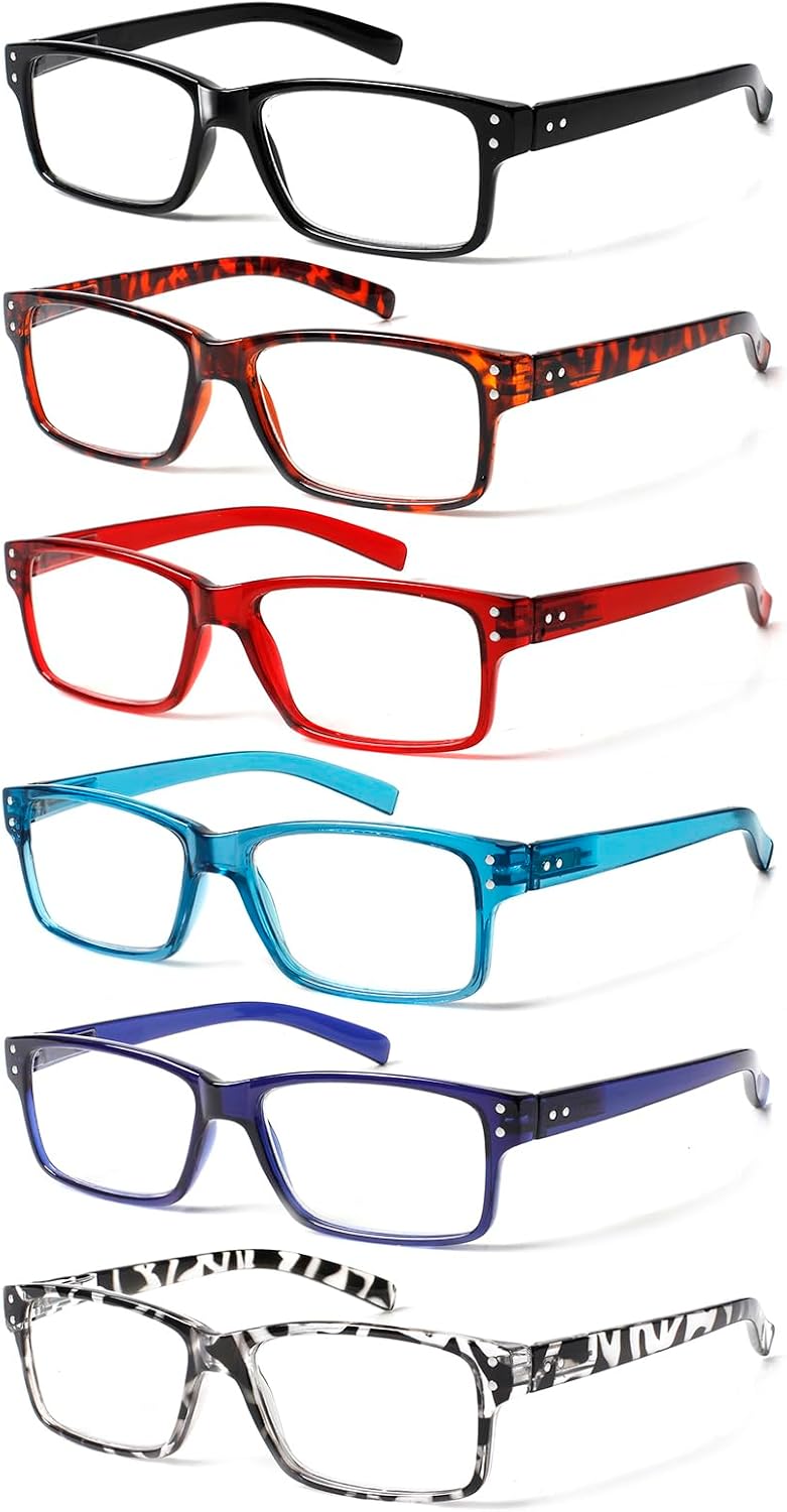 6 Pairs Spring Hinge Reading Glasses for Men and Women