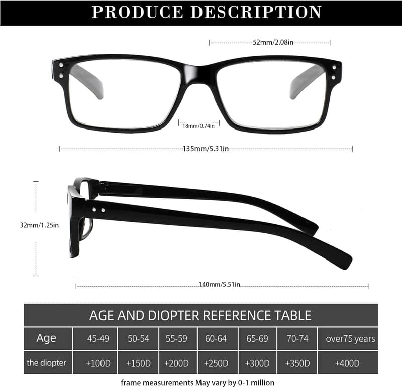 6 Pairs Spring Hinge Reading Glasses for Men and Women
