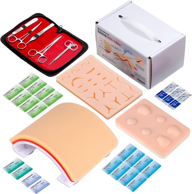 Premium Suturing Skill Trainer with 19 Pre-Cut Wounds and Tools