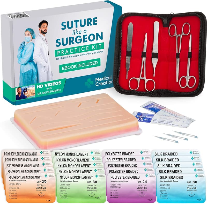 Medical Practice Suture Kit with Video Training by Surgeon