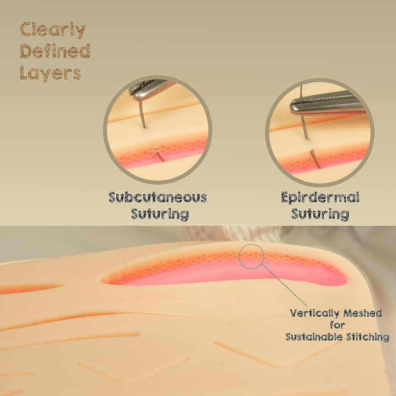 Suture Practice Kit with 14 Wounds, Durable Silicone Pad