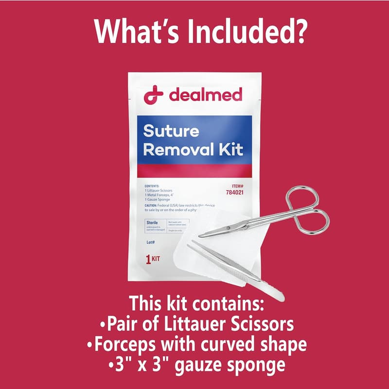 Sterile Suture Removal Kit with Scissors, Forceps & Gauze