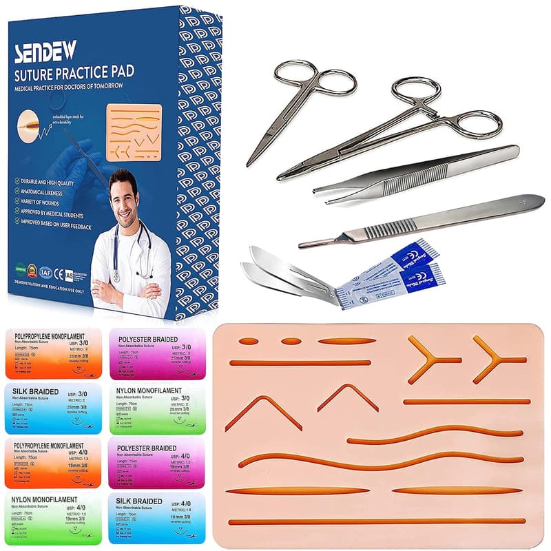 Suture Training Kit for Medical and Vet Students with Silicone Pad