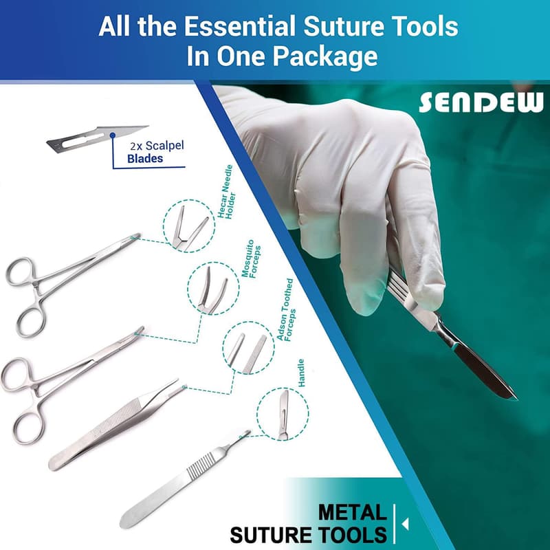 Suture Training Kit for Medical and Vet Students with Silicone Pad