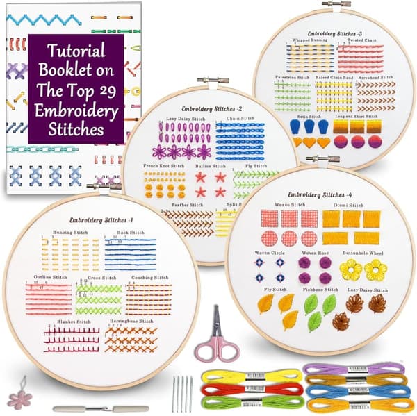 Embroidery Kit for Beginners with Stamped Patterns