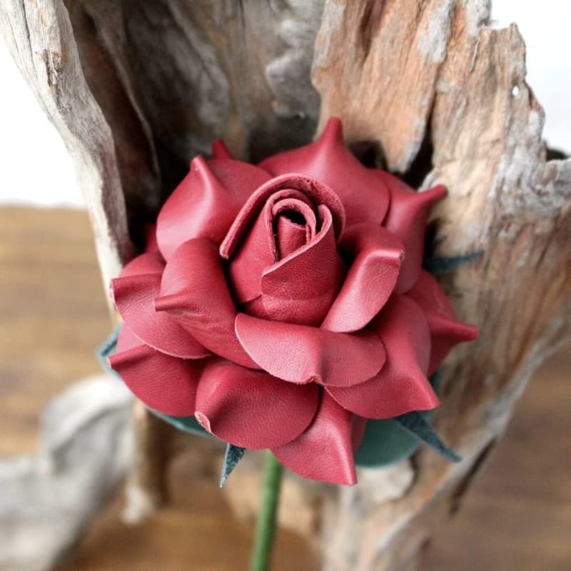 Valentine's Day Leather Rose Gift for Couples (Burgundy)