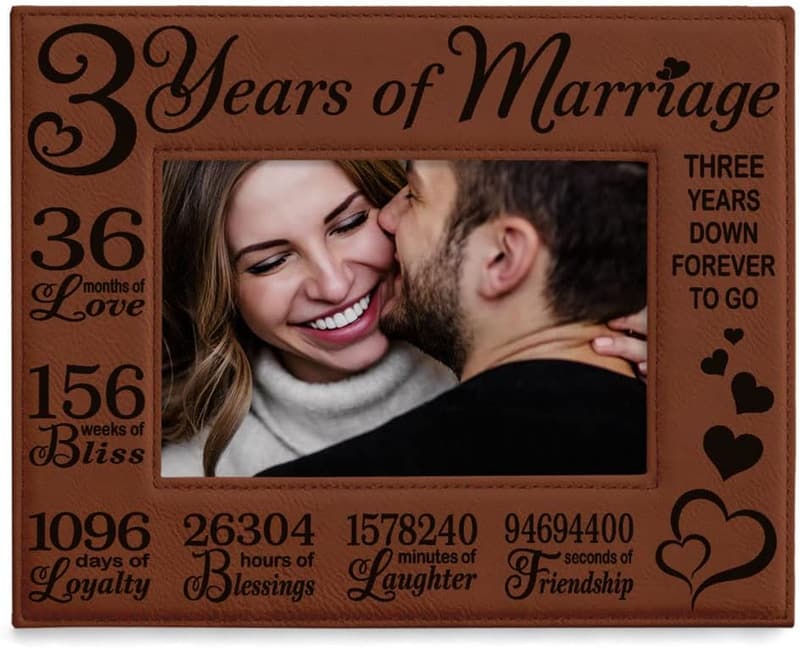 3rd Anniversary Engraved Rawhide Leather Picture Frame (5x7)