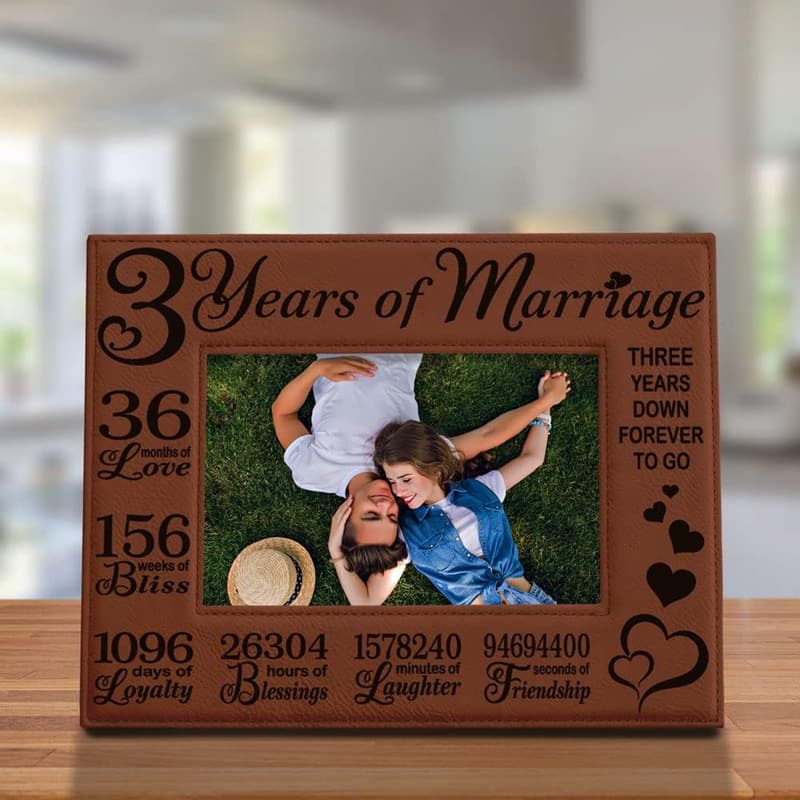 3rd Anniversary Engraved Rawhide Leather Picture Frame (5x7)