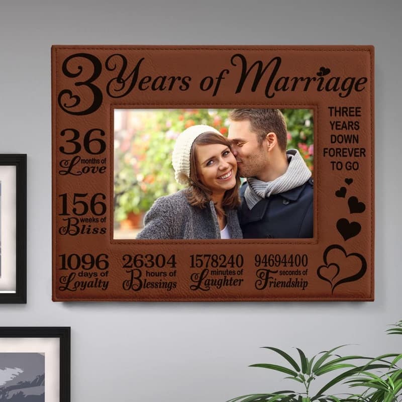 3rd Anniversary Engraved Rawhide Leather Picture Frame (5x7)