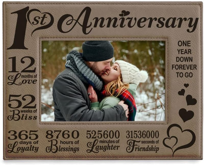1st Anniversary Engraved Leather Picture Frame for Couples