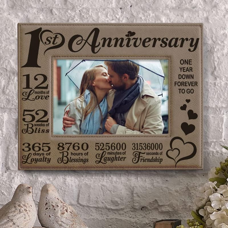 1st Anniversary Engraved Leather Picture Frame for Couples