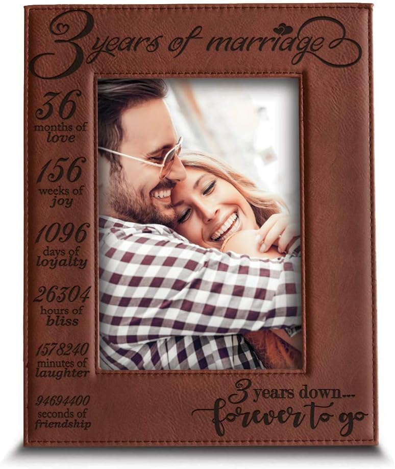 3rd Anniversary Engraved Leather Picture Frame (5x7 Vertical)