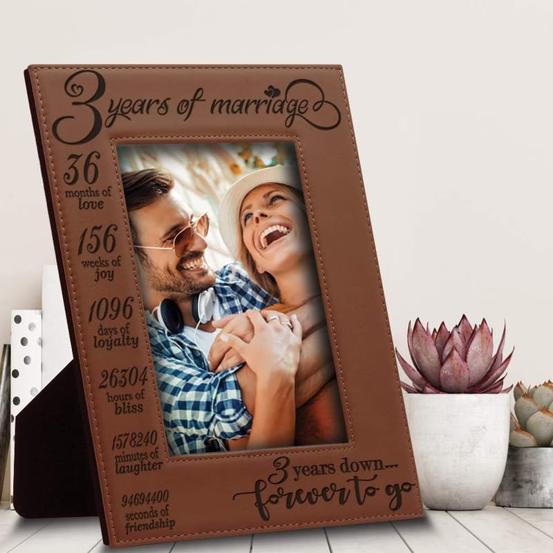 3rd Anniversary Engraved Leather Picture Frame (5x7 Vertical)