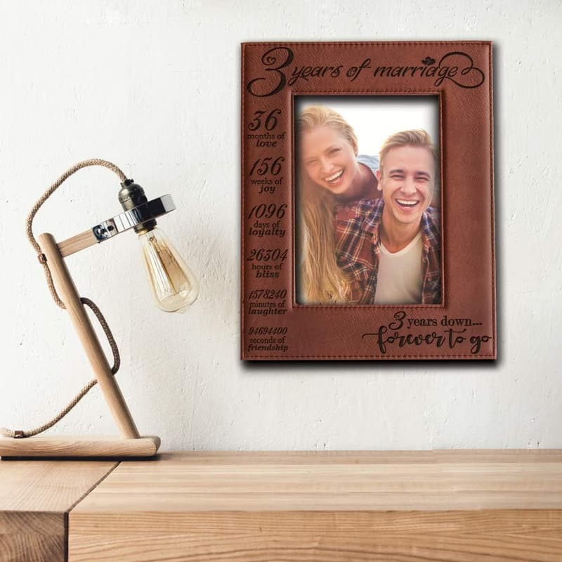 3rd Anniversary Engraved Leather Picture Frame (5x7 Vertical)