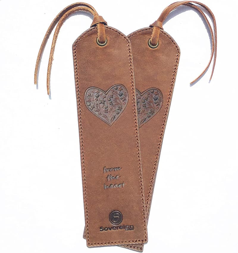 Handmade Leather Bookmark Set with Heart Design