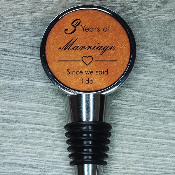 3rd Anniversary Engraved Leather Bottle Stopper