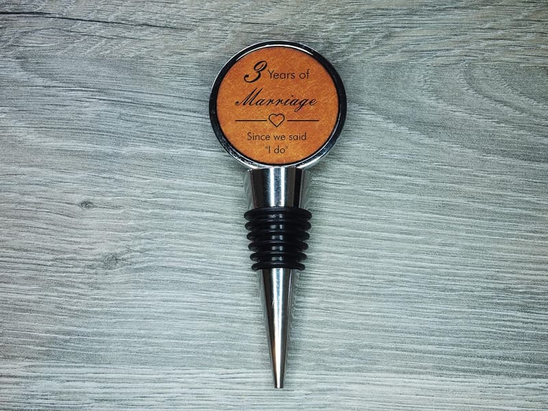 3rd Anniversary Engraved Leather Bottle Stopper