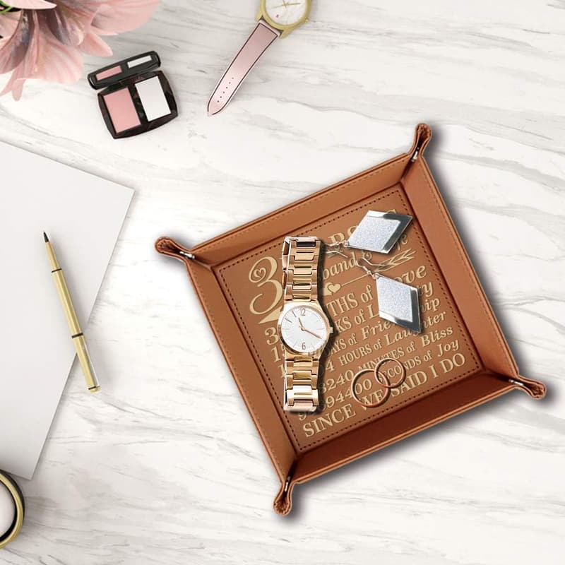 3rd Anniversary Engraved Leather Tray for Couples