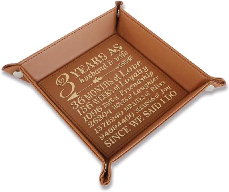 3rd Anniversary Engraved Leather Tray for Couples