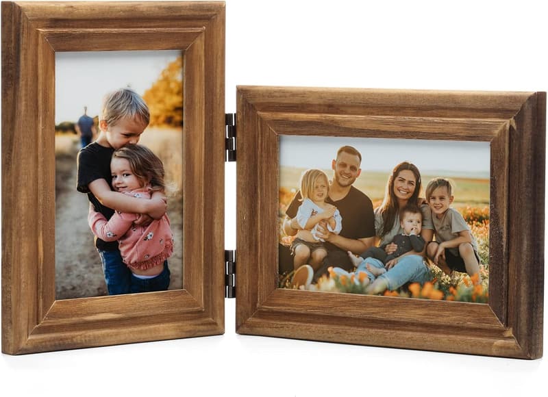Double Hinged Wood Picture Frames for 4x6 Photos - Desktop Use