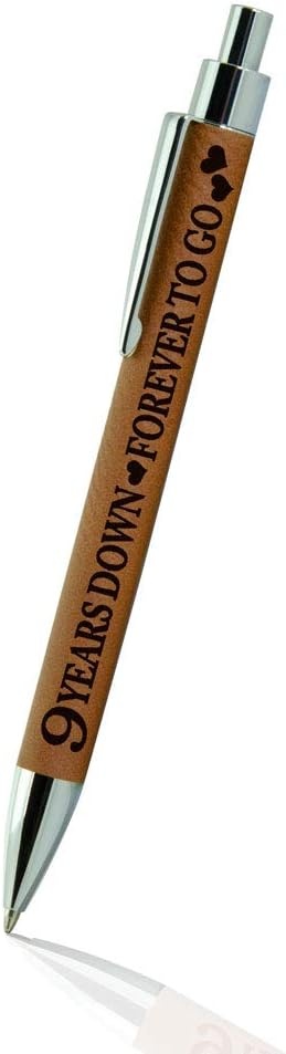 9th Anniversary Engraved Leather Pen for Couples