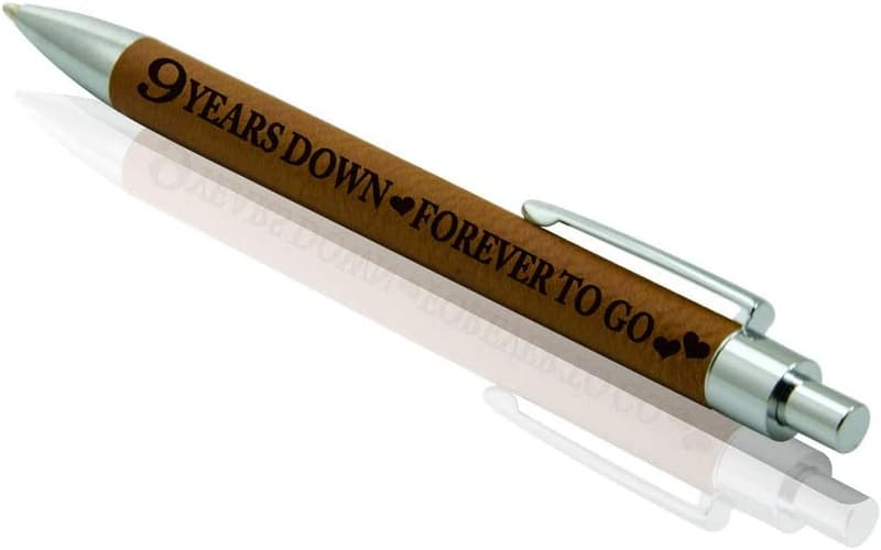 9th Anniversary Engraved Leather Pen for Couples