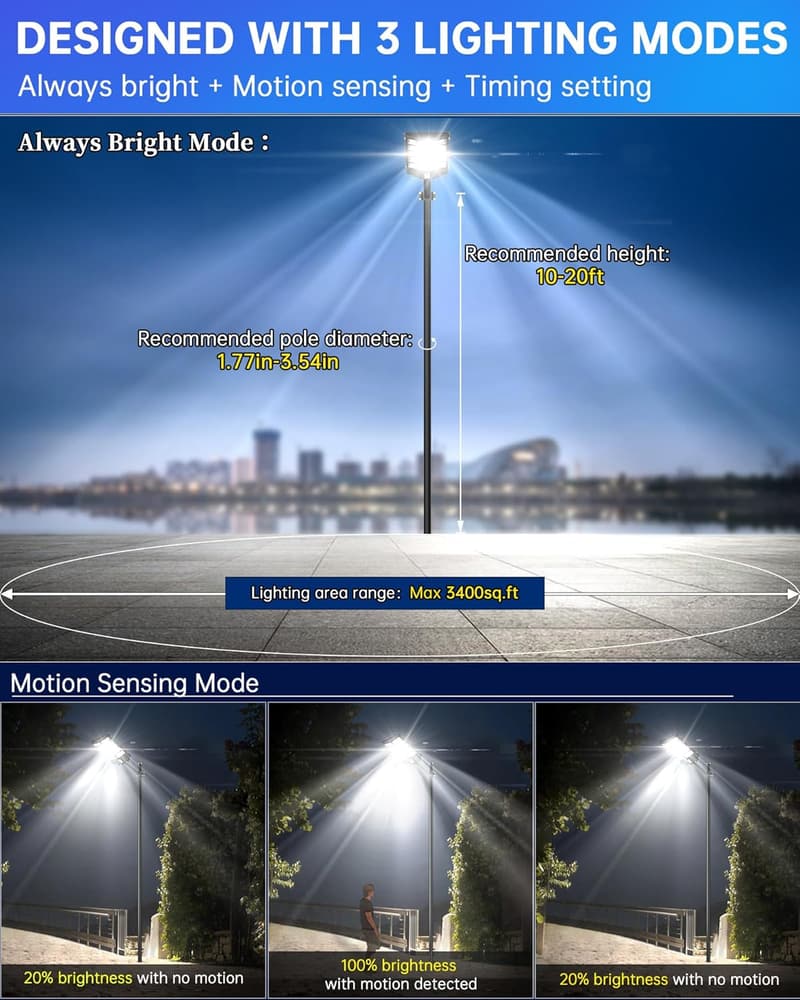Outdoor Solar Street Lights with Motion Sensor, 520000LM