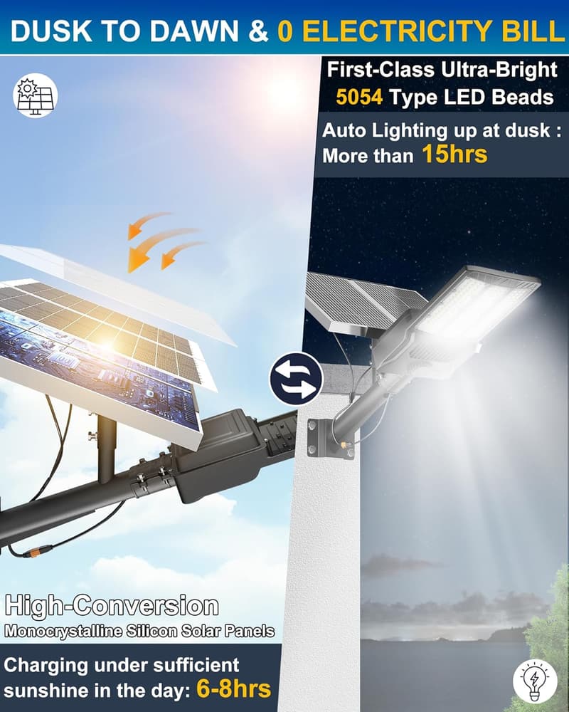 800000LM Solar Street Light - IP67 Waterproof Dusk to Dawn Flood Lamp