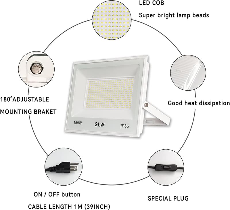150W Waterproof LED Flood Light - 13,000lm Outdoor Spotlight
