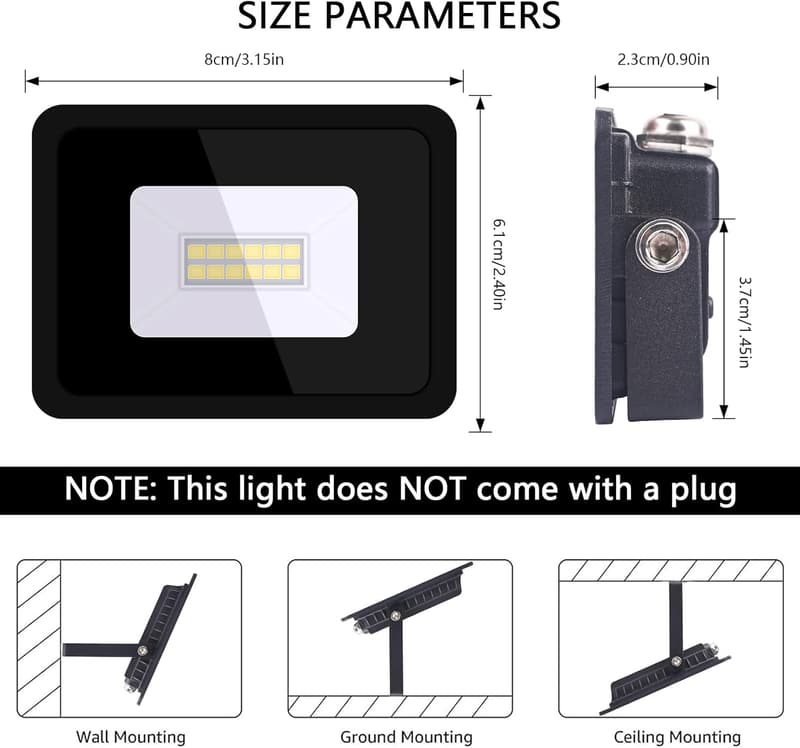 Outdoor 10W LED Flood Lights - Daylight White, IP68 Waterproof