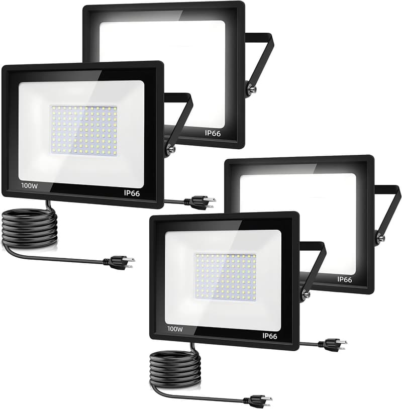 100W Outdoor LED Flood Lights, 11000lm, IP66 Waterproof - 4 Pack