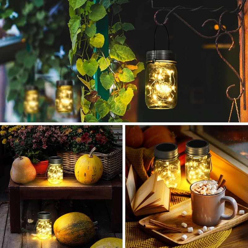 6-Pack Hanging Solar Mason Jar Lights for Outdoor Decor