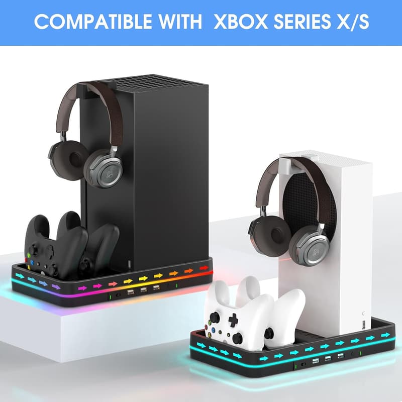 Xbox Series X/S Dual Cooling Fan & Charger Stand with RGB Lights