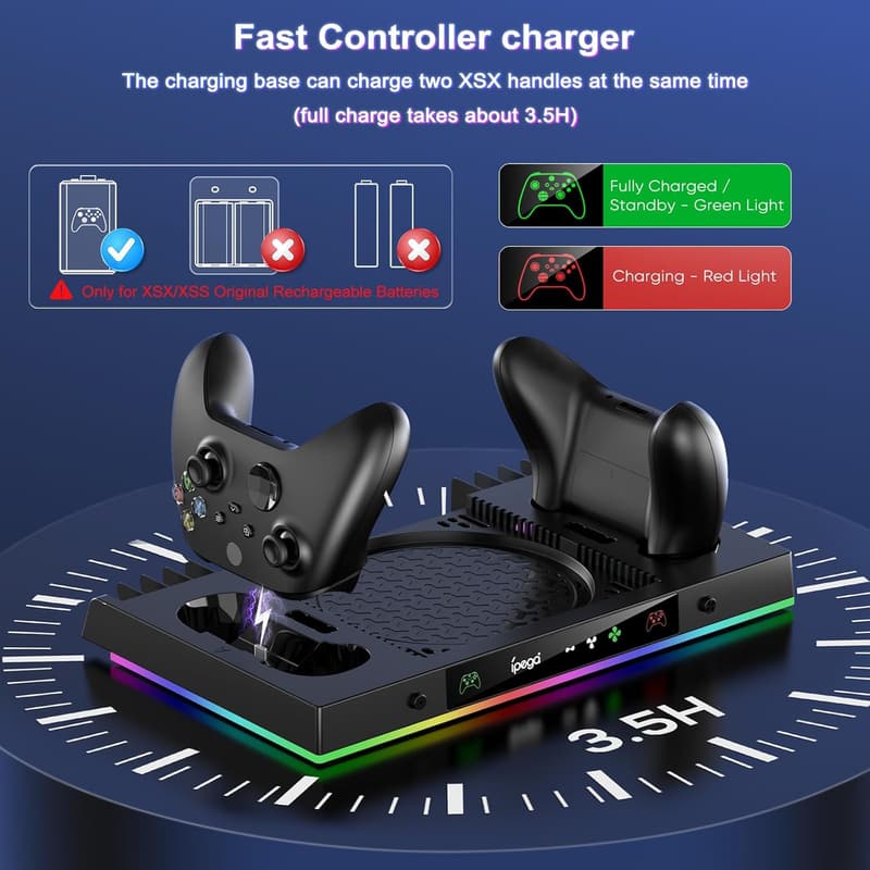 Xbox Series X Cooling Stand and Charging Station with LED Light Modes