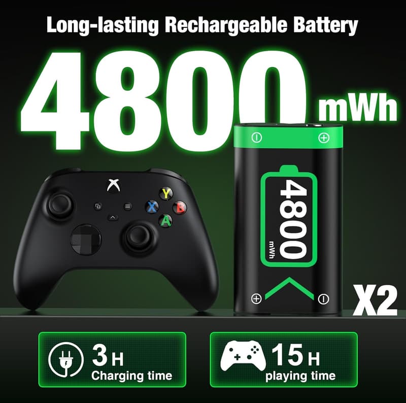 Fast Charging 2x 4800mAh Xbox Controller Battery Pack