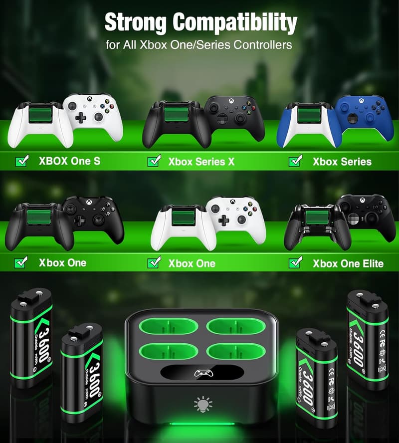 Rechargeable Battery Pack for Xbox Controllers with Charger Dock