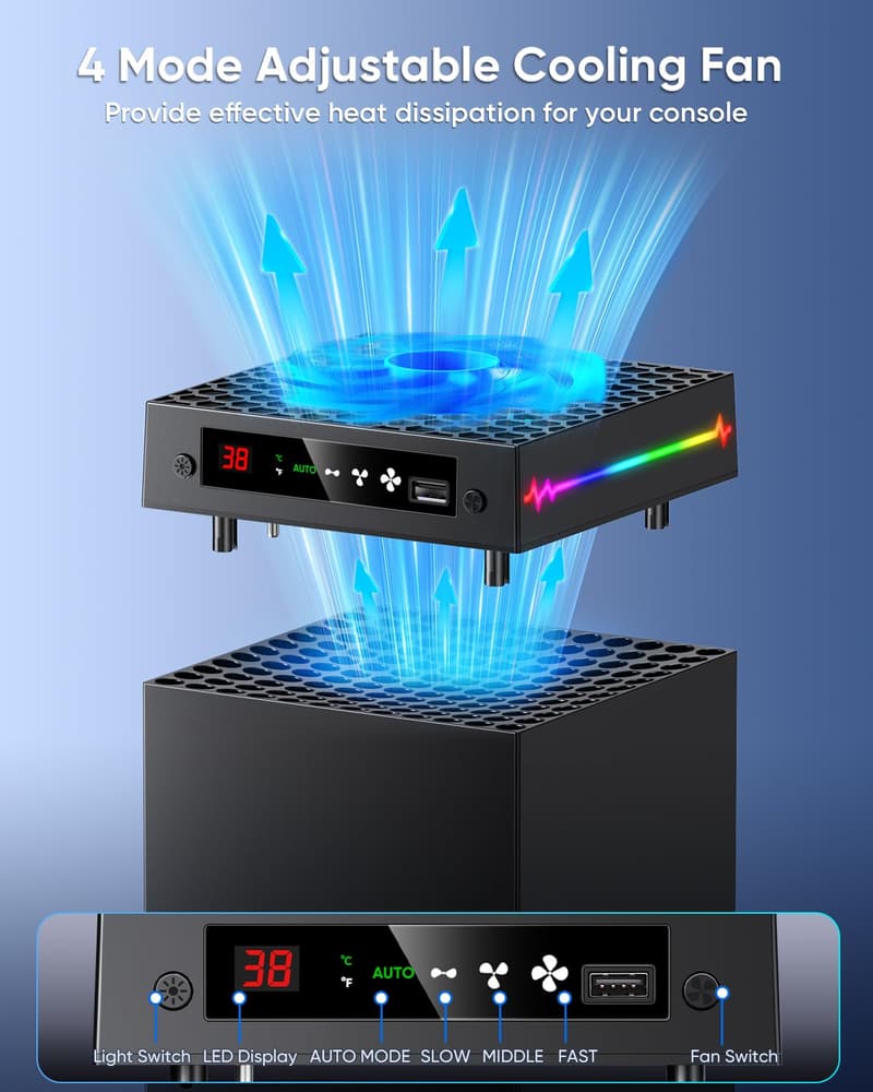 LED Cooling Fan for Xbox Series X with 9 RGB Modes