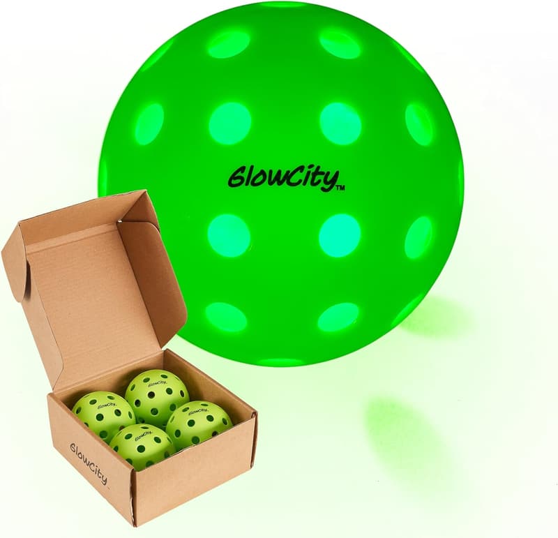 GlowCity LED Pickleball Set: 4 Glow-in-the-Dark Balls for Night Play