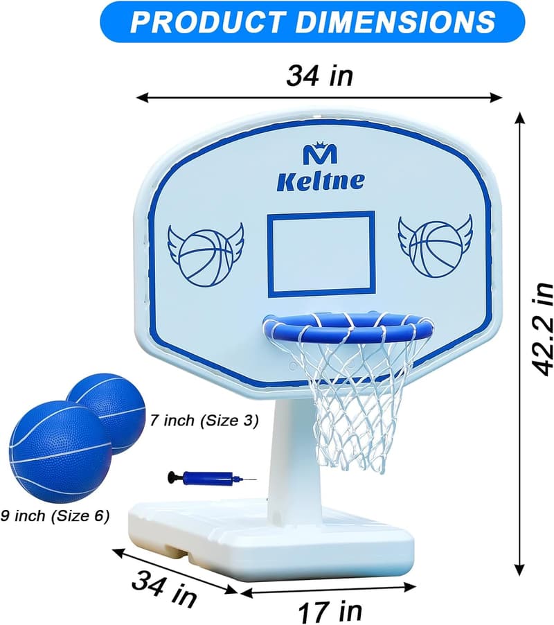 Solar LED Pool Basketball Hoop with 2 Balls - Oversized Pool Game