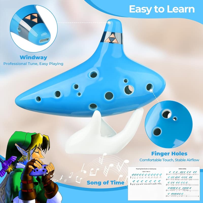Zelda Ocarina with Song Book - 12 Hole Alto (Light Blue)